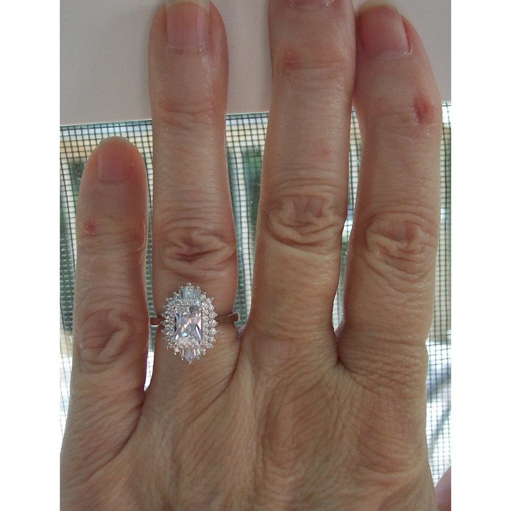 Antique Style Ring Radiant Cut CZ With Tapered Baguettes 925 Sterling Silver - Picture 11 of 16